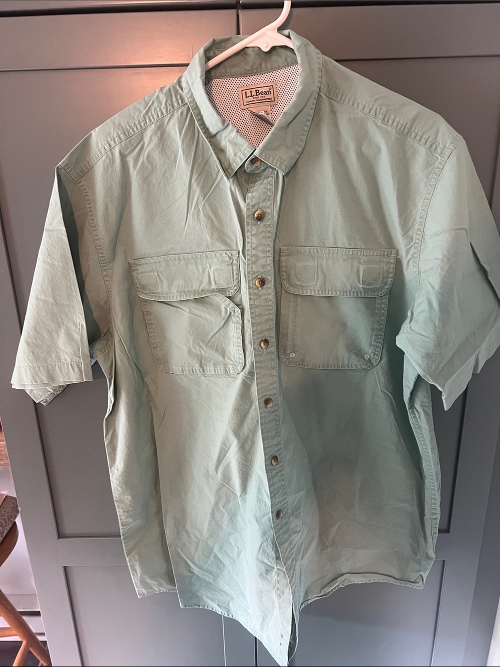 LL Bean Fishing Field Shirt Cargo Pockets Sz L